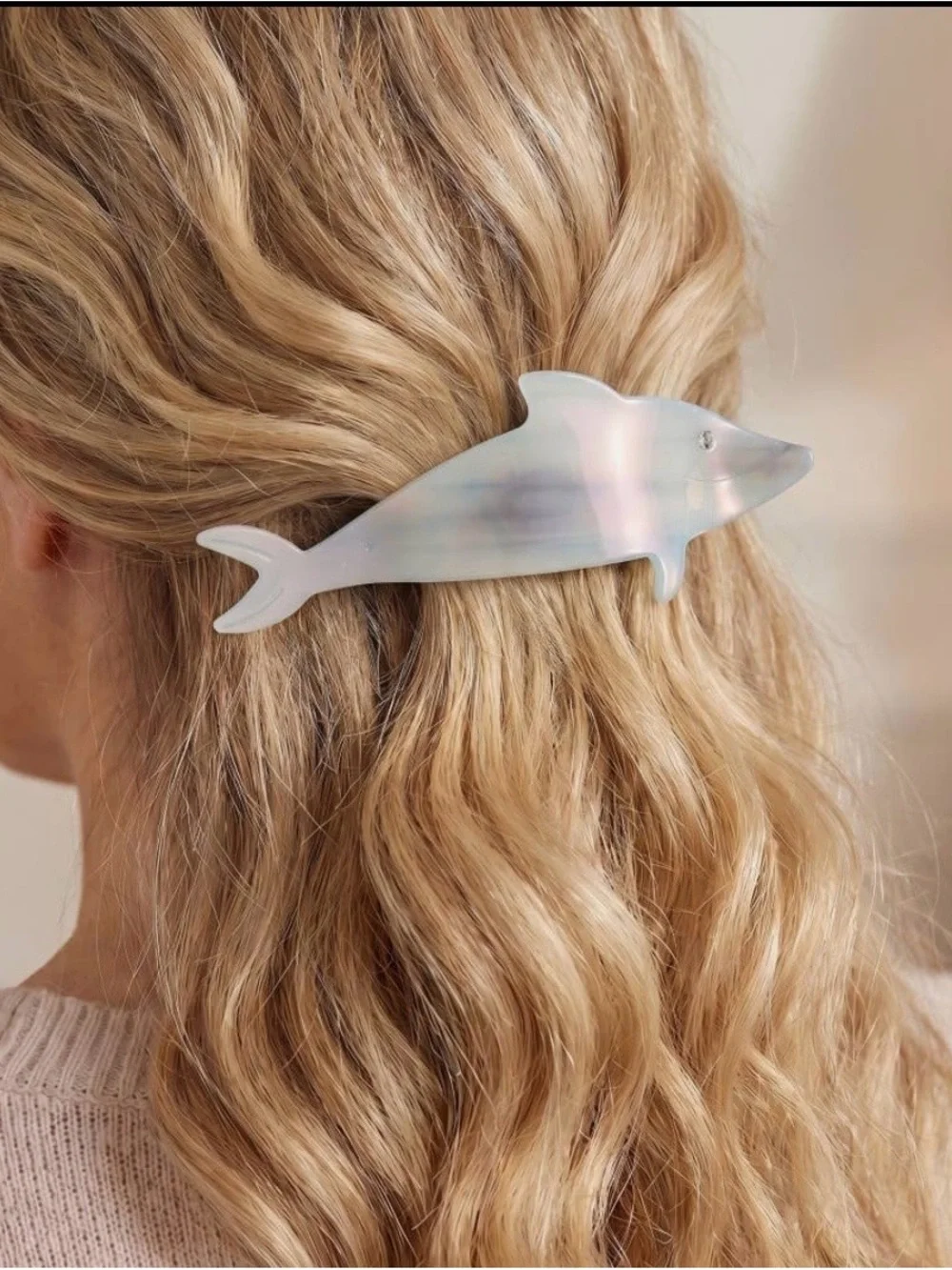 Iridescent Dolphin Hair Clip - White